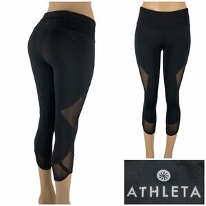 Athleta Womens Small Black Aura Sonar Capri Mesh Leggings Crop MSRP $79 EUC